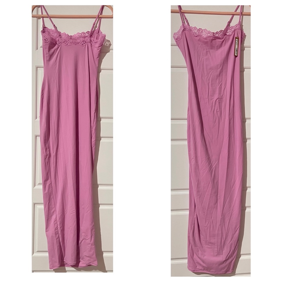 SKIMS Pink Lace Trim Maxi Dress